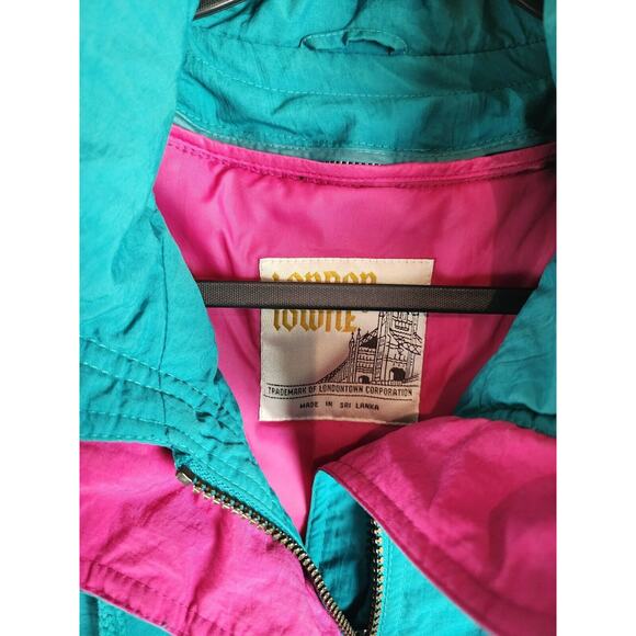 VTG 80s Retro London Towne Teal Pink Windbreaker Ski Jacket Lining Women's Sz S - Picture 4 of 6